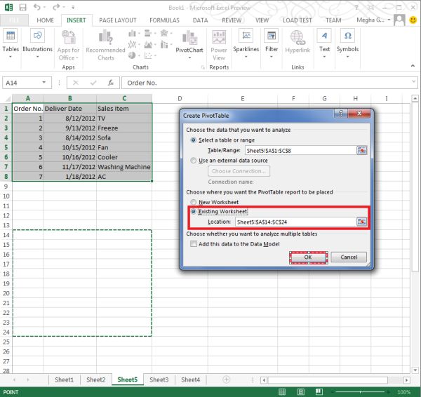 excel 2013 create pivot table options