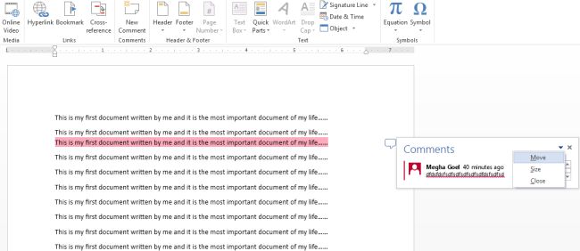 Working with Comment in Word 2013