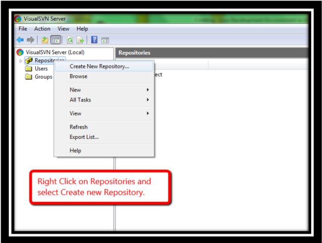 VisualSVN Server to Create new Repository