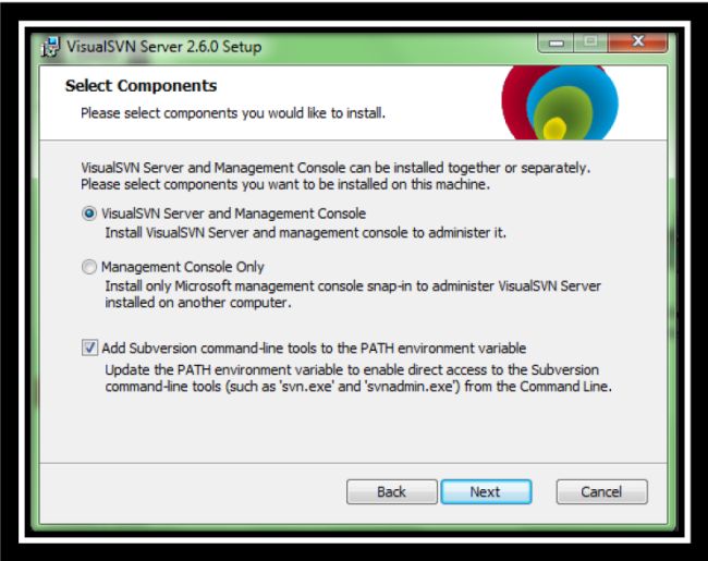 Select Component option in SVN Server setup