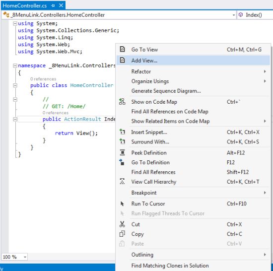 Menu Link in Layout Sample in MVC - Day 8