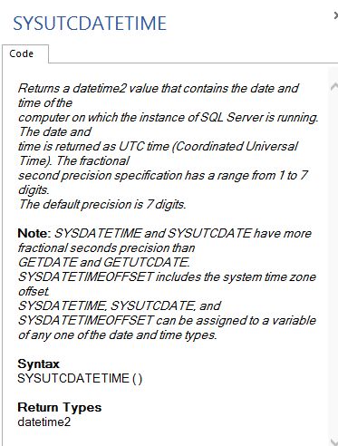 SYSUTCDATETIME 