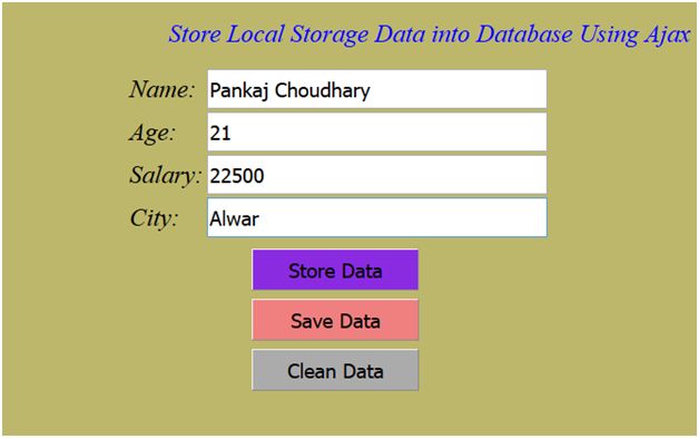 Store Local Storage Data Into Database Using Ajax