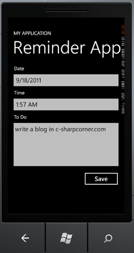 Reminder Application In Windows Phone Mango