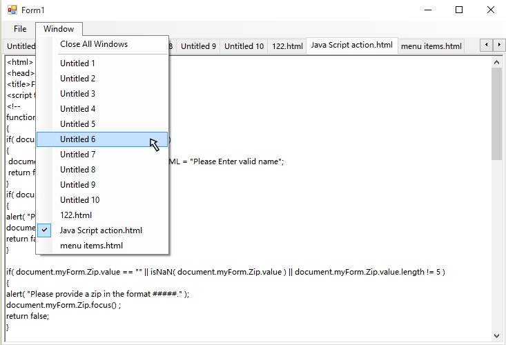 Creating Windows List Of Tabs In C