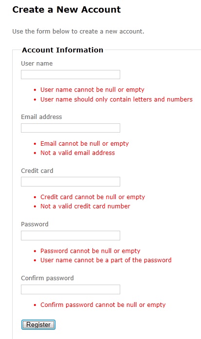 Register Page validation