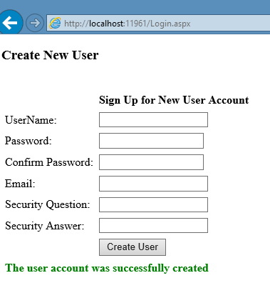 Create User In ASP.NET Membership