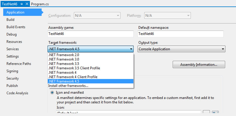 Target A Net Framework In Visual Studio