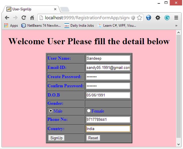 Registration Form in JSP