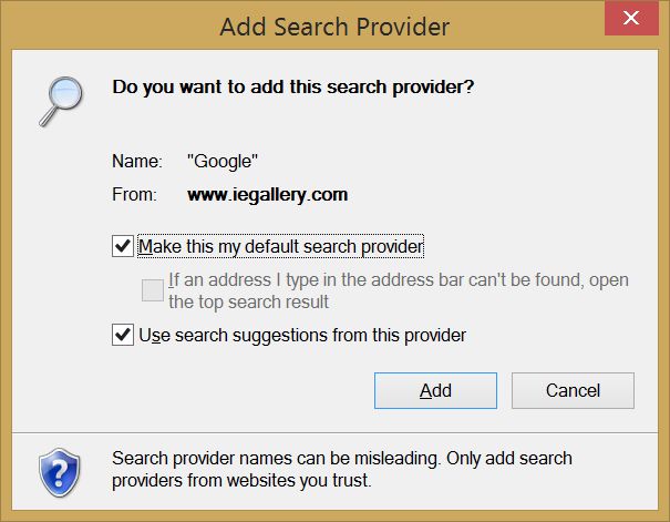  Search Provider screen