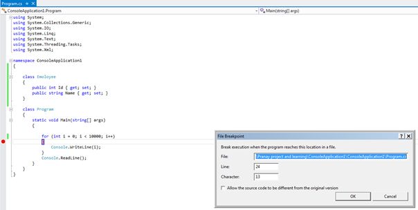 break point at given location