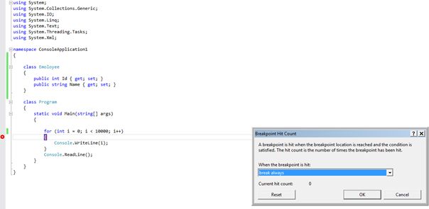 breakpoint hit count
