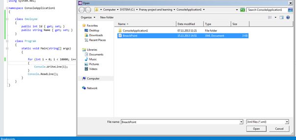 xml file for breakpoint  tracepoint