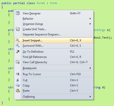 Snippet Functionality in Visual Studio