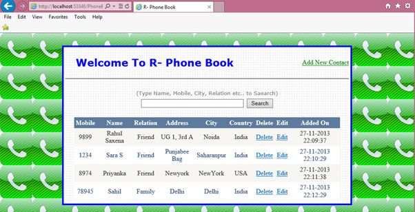 Contact list page