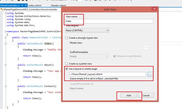 Design a Master Page With Header, Footer and Body in MVC Application