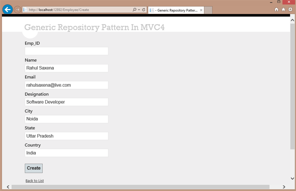 Generic Repository Pattern in MVC Application Using Entity Framework