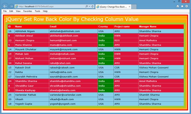 JQuery Set GridView Row Color on the Base of Any Column Value