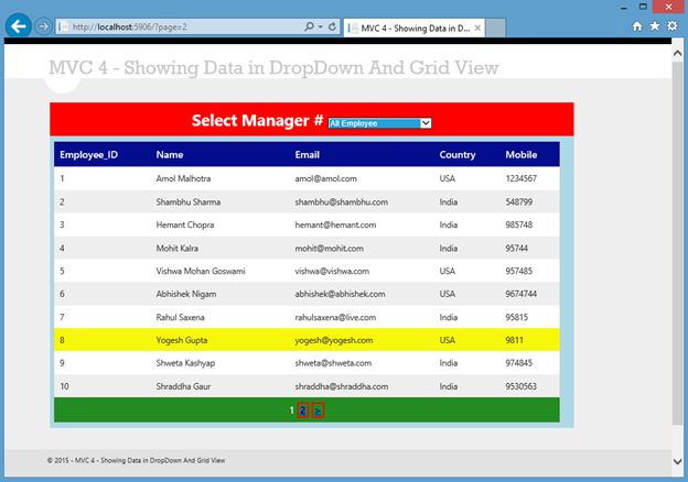 MVC 4: Showing Records in DropDown List and GridView Format