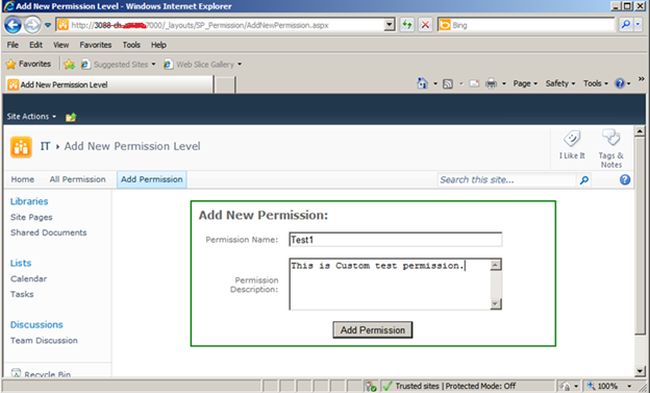 Sharepoint custom Permission