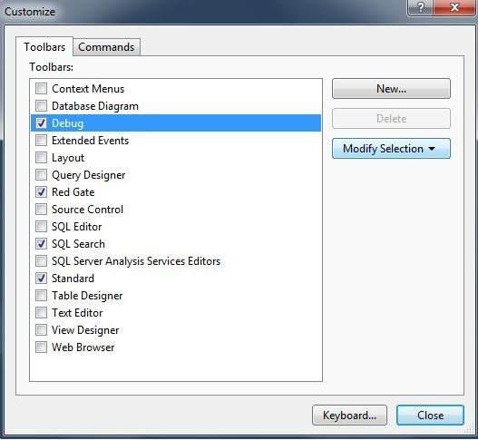 Customize Menu and Toolbar in SQL Server 2012