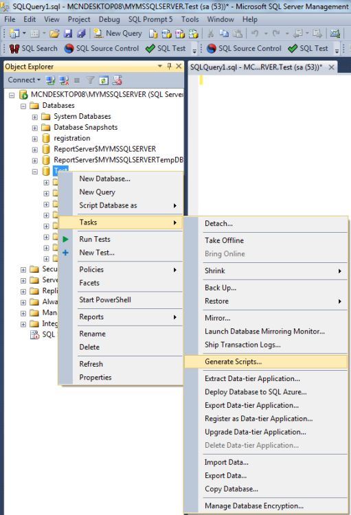 Generating Script in SQL Server 2012