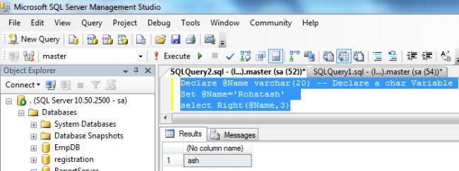 Using Right and Left Function in SQL Server