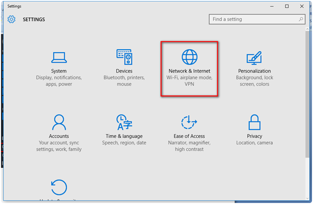 Network And Internet Options In Windows 10