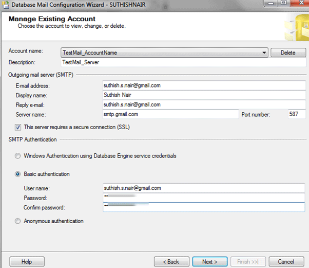 New Database Mail Account