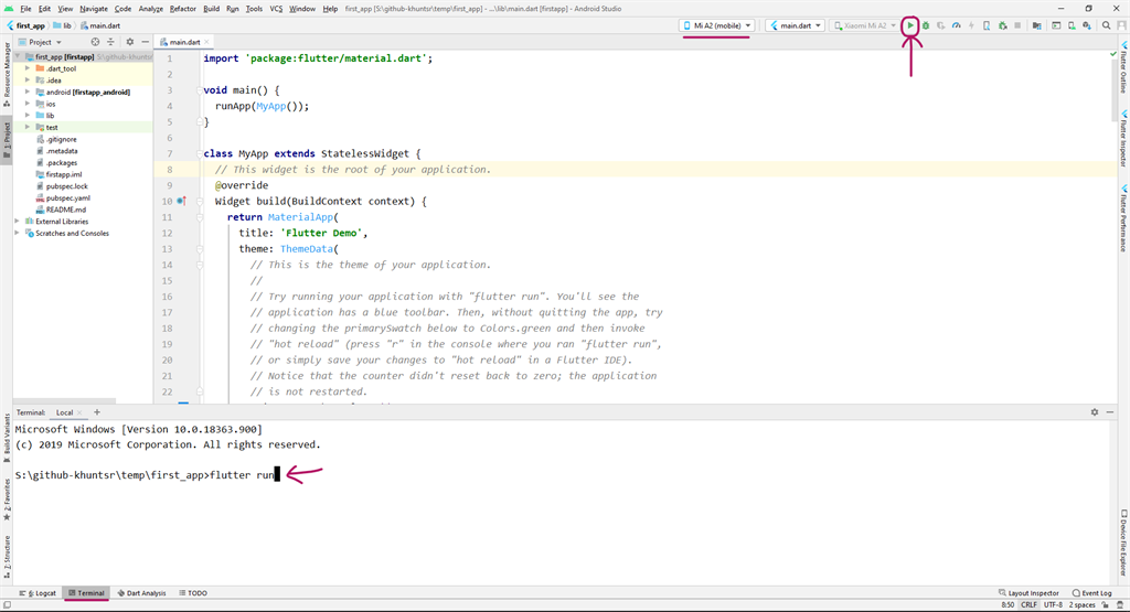 Creating A New Flutter Project And Setup Physical Device And Emulator