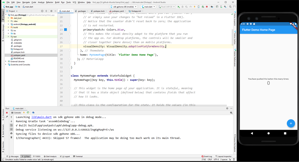 Creating A New Flutter Project And Setup Physical Device And Emulator
