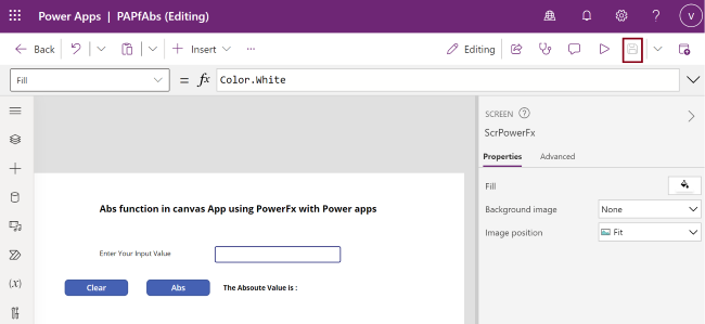 Abs function from Power Fx using Power Apps