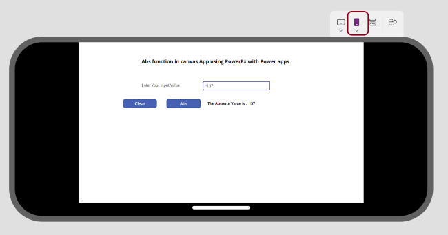 Abs function from Power Fx using Power Apps