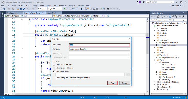 Action Verb Selectors In ASP.NET MVC