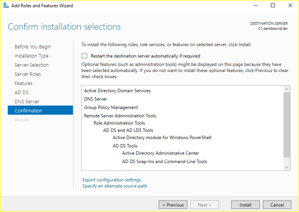 Confirm installation selections