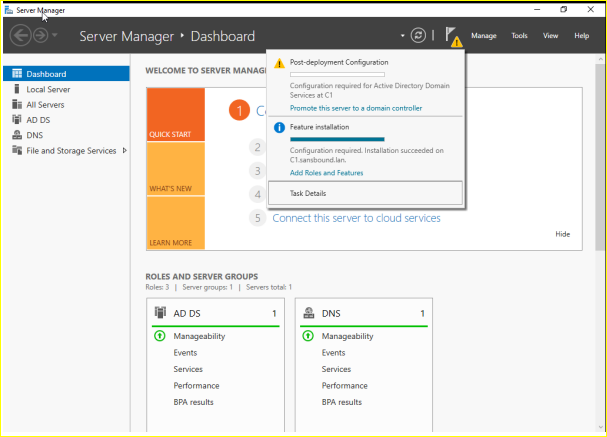 Server manager dashboard
