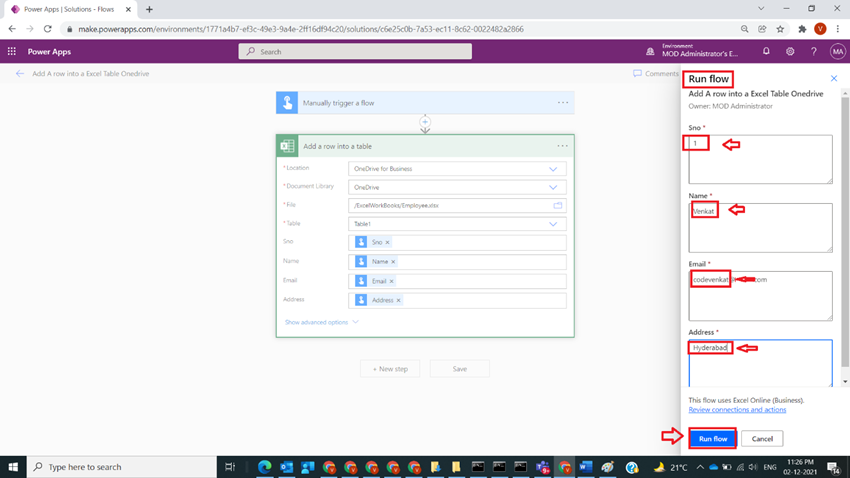 Add A Row Into An Excel Table Onedrive In Power Automate