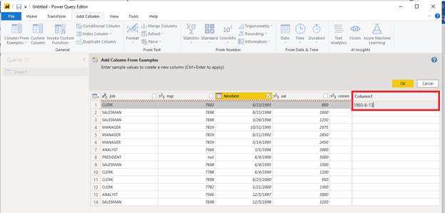 Add Column From Example In Power QueryEditor