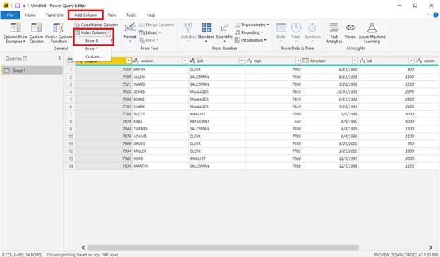 Add Index Column in Power BI using Power Query Editor