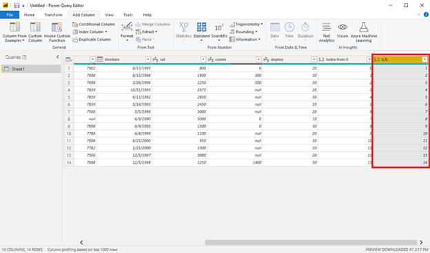 Add Index Column in Power BI using Power Query Editor