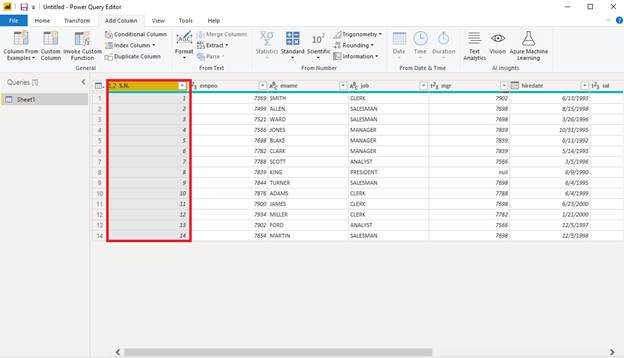 Add Index Column in Power BI using Power Query Editor