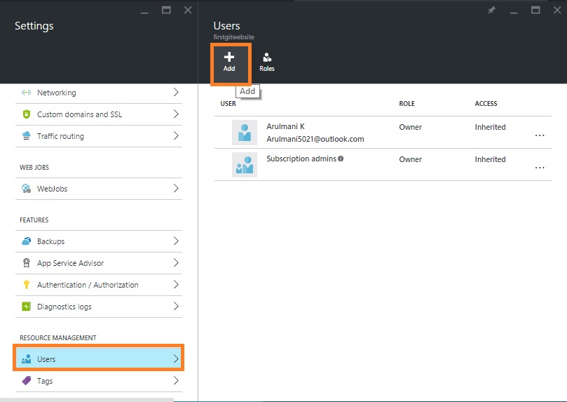 Adding User Access Control To Azure Websites In The Azure Portal
