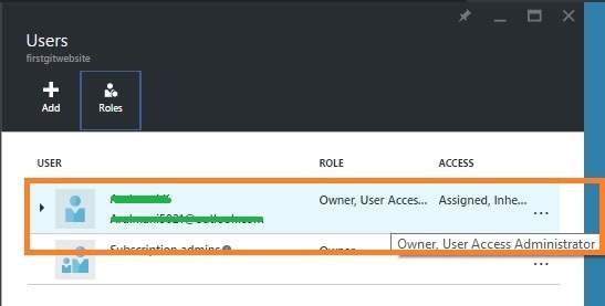 Adding User Access Control To Azure Websites In The Azure Portal