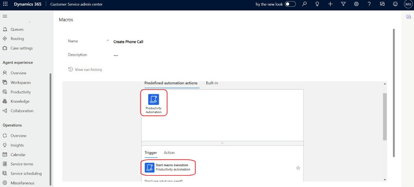 Customer service admin center