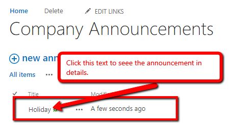 Announcements List In SharePoint