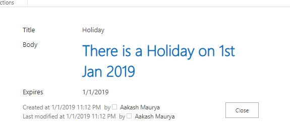 Announcements List In SharePoint