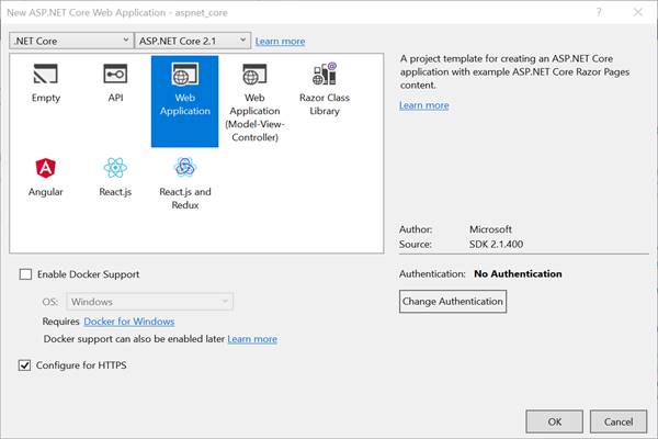 Creating the ASP .NET Core Project in VS 2017
