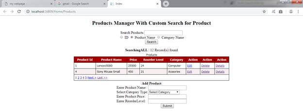 ASP.NET MVC WebGrid With CRUD Record From Two Tables And Custom Search Functionality Using Entity Framework Database First Method