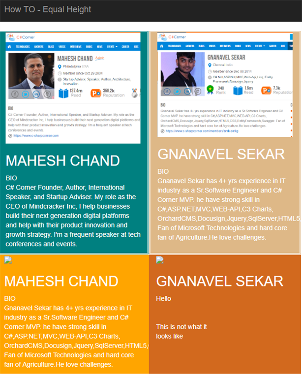 ASP.NET MVC 5 - Matchheight.js- Create Equal Height Of Columns In Row Using jQuery