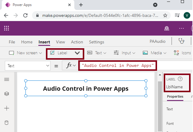 Audio Control in Power Apps